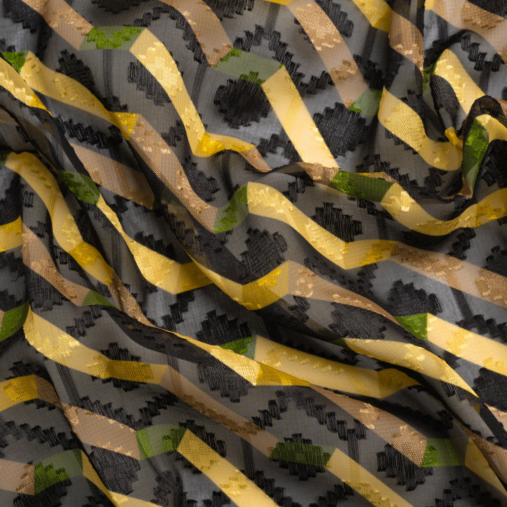 Geometric Burnout Polyester Woven Print - Yellow Zig Zags - Mood Exclusive Wicked Will Island