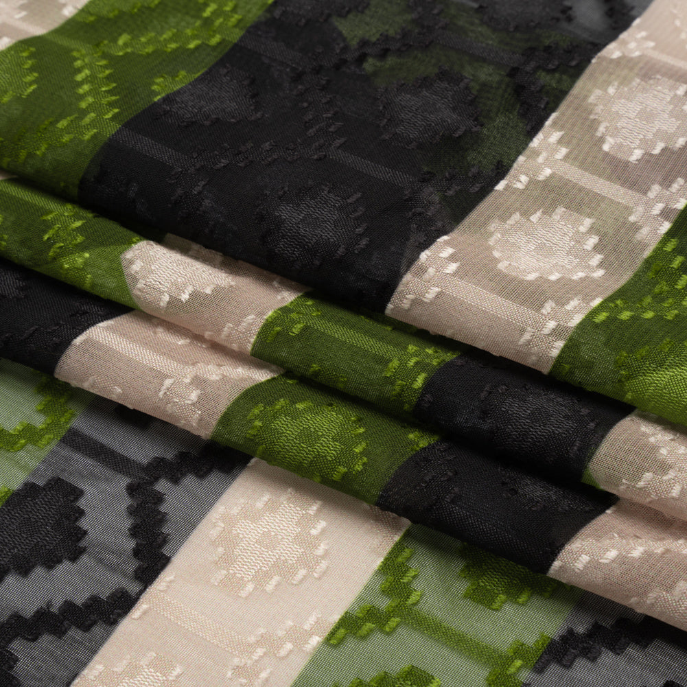 Geometric Burnout Polyester Woven Print - Green Hexagon Stripes - Mood Exclusive Archers Cay Full