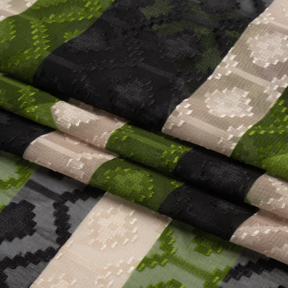 Geometric Burnout Polyester Woven Print - Green Hexagon Stripes - Mood Exclusive Archers Cay Full