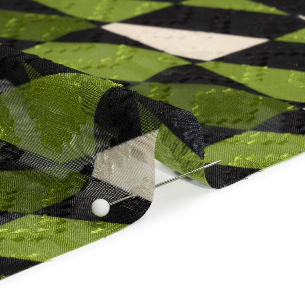 Geometric Burnout Polyester Woven Print - Green Divided Squares - Mood Exclusive Healthshire Hills Folded