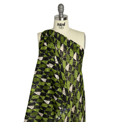 Geometric Burnout Polyester Woven Print - Green Divided Squares - Mood Exclusive Healthshire Hills Detail