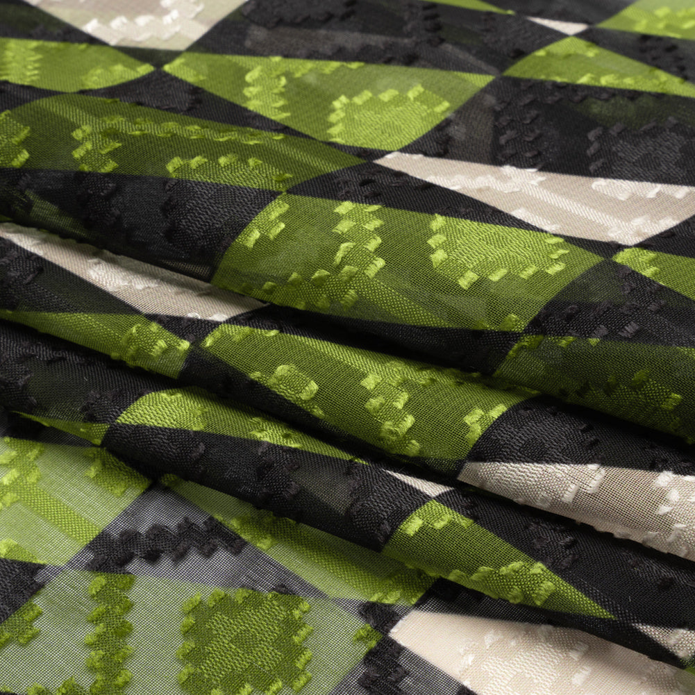 Geometric Burnout Polyester Woven Print - Green Divided Squares - Mood Exclusive Healthshire Hills Full