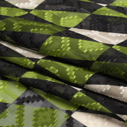 Geometric Burnout Polyester Woven Print - Green Divided Squares - Mood Exclusive Healthshire Hills Full