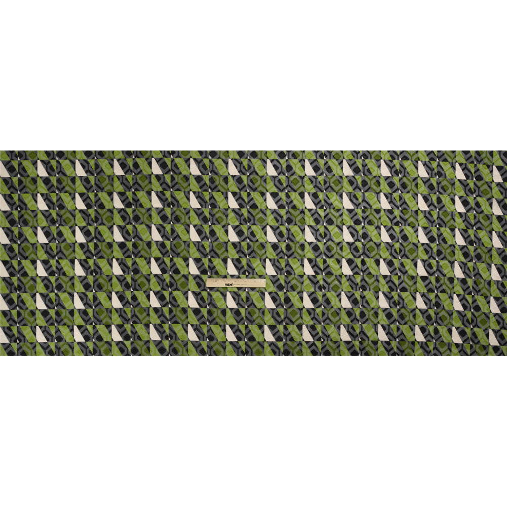 Geometric Burnout Polyester Woven Print - Green Divided Squares - Mood Exclusive Healthshire Hills Drape