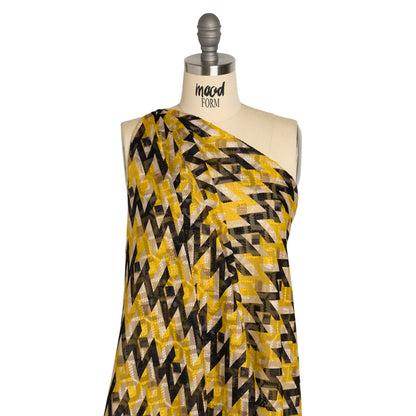 Geometric Burnout Polyester Woven Print - Cream, Yellow and Black Geometric - Mood Exclusive Treasures Untold Detail