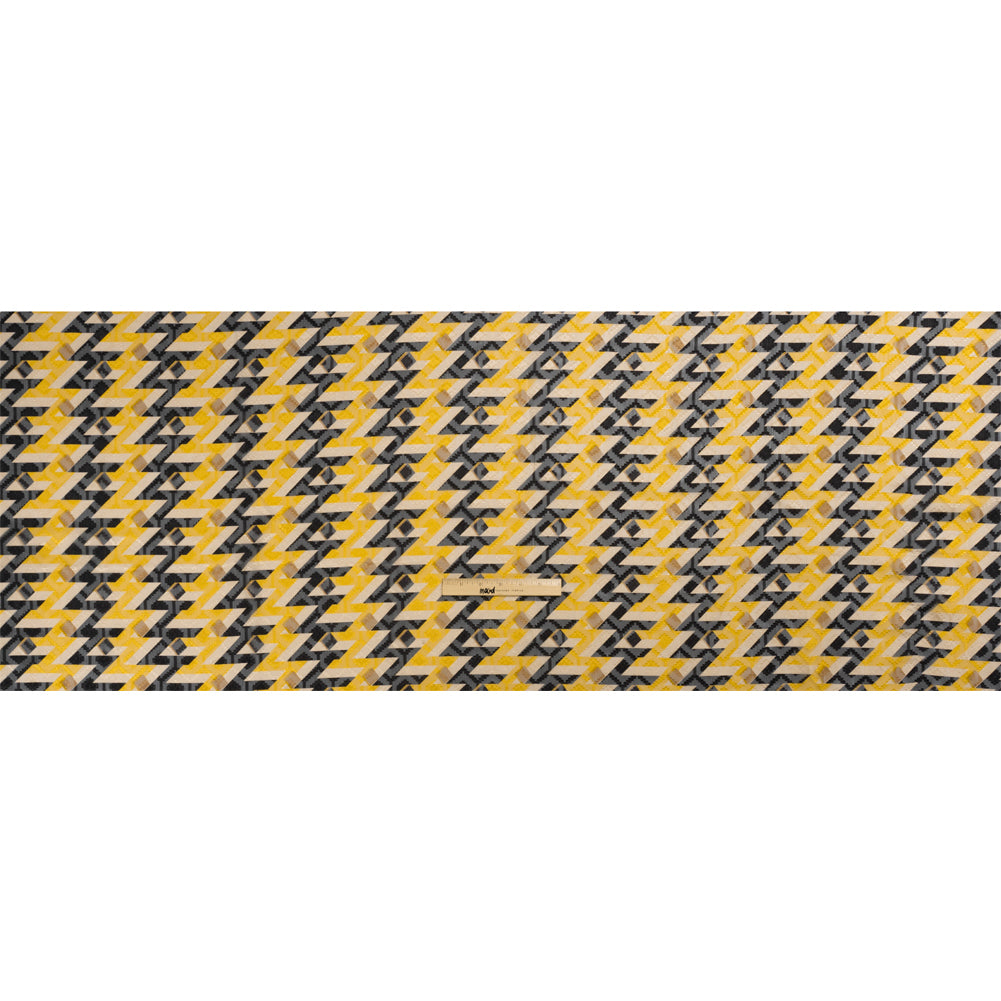 Geometric Burnout Polyester Woven Print - Cream, Yellow and Black Geometric - Mood Exclusive Treasures Untold Drape