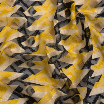 Geometric Burnout Polyester Woven Print - Cream, Yellow and Black Geometric - Mood Exclusive Treasures Untold
