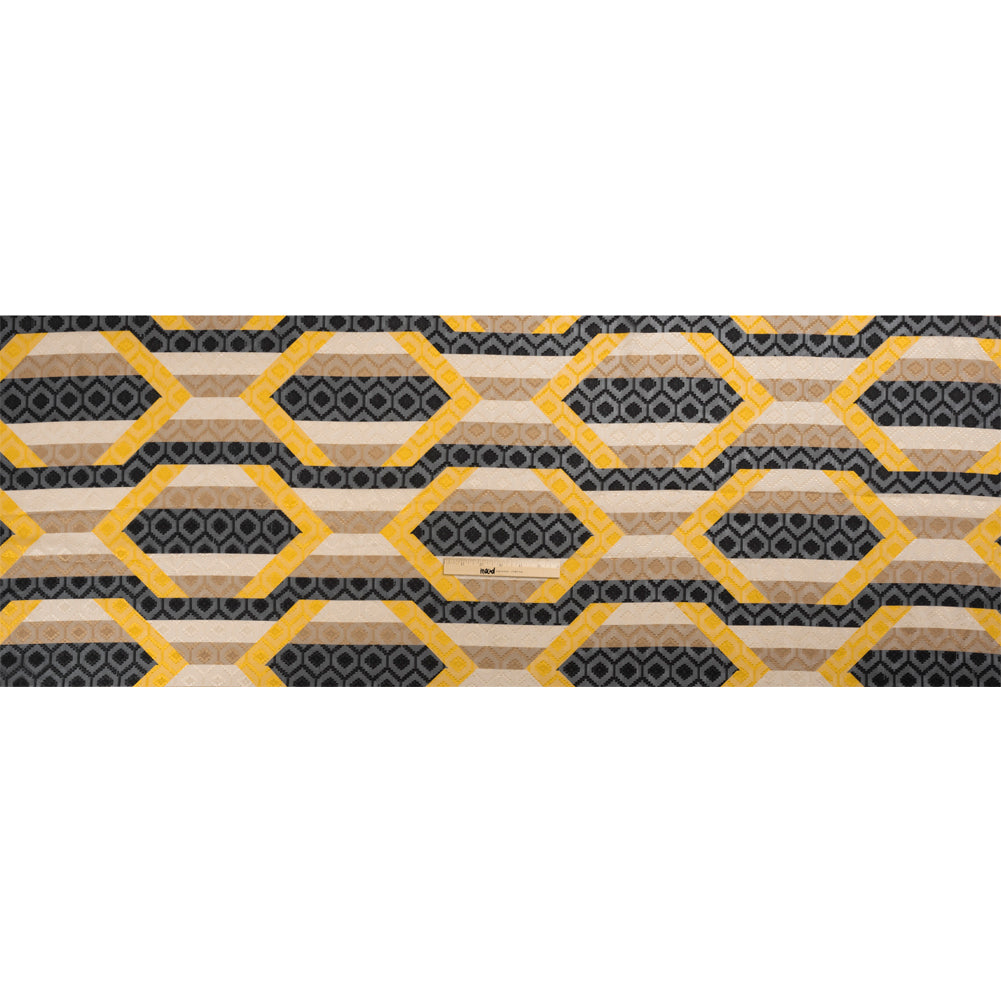 Geometric Burnout Polyester Woven Print - Yellow Hexagon Stripes - Mood Exclusive Archers Cay Drape