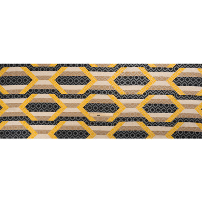 Geometric Burnout Polyester Woven Print - Yellow Hexagon Stripes - Mood Exclusive Archers Cay Drape