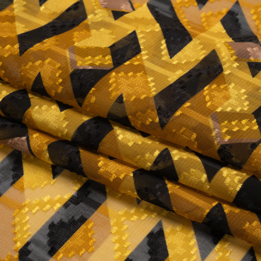 Geometric Burnout Polyester Woven Print - Golden Yellow and Black Geometric - Mood Exclusive Treasures Untold Full