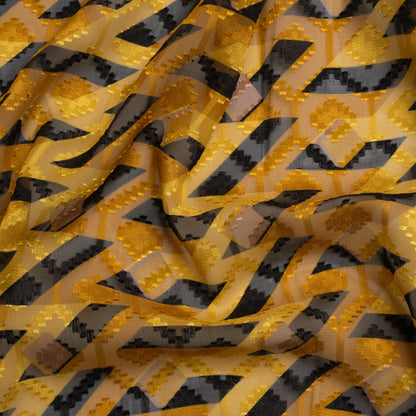 Geometric Burnout Polyester Woven Print - Golden Yellow and Black Geometric - Mood Exclusive Treasures Untold