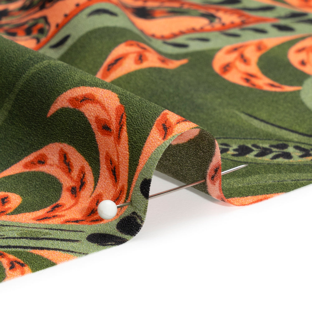 Mood Exclusive Green Bountiful Blooms Lightweight Polyester Crepe Detail