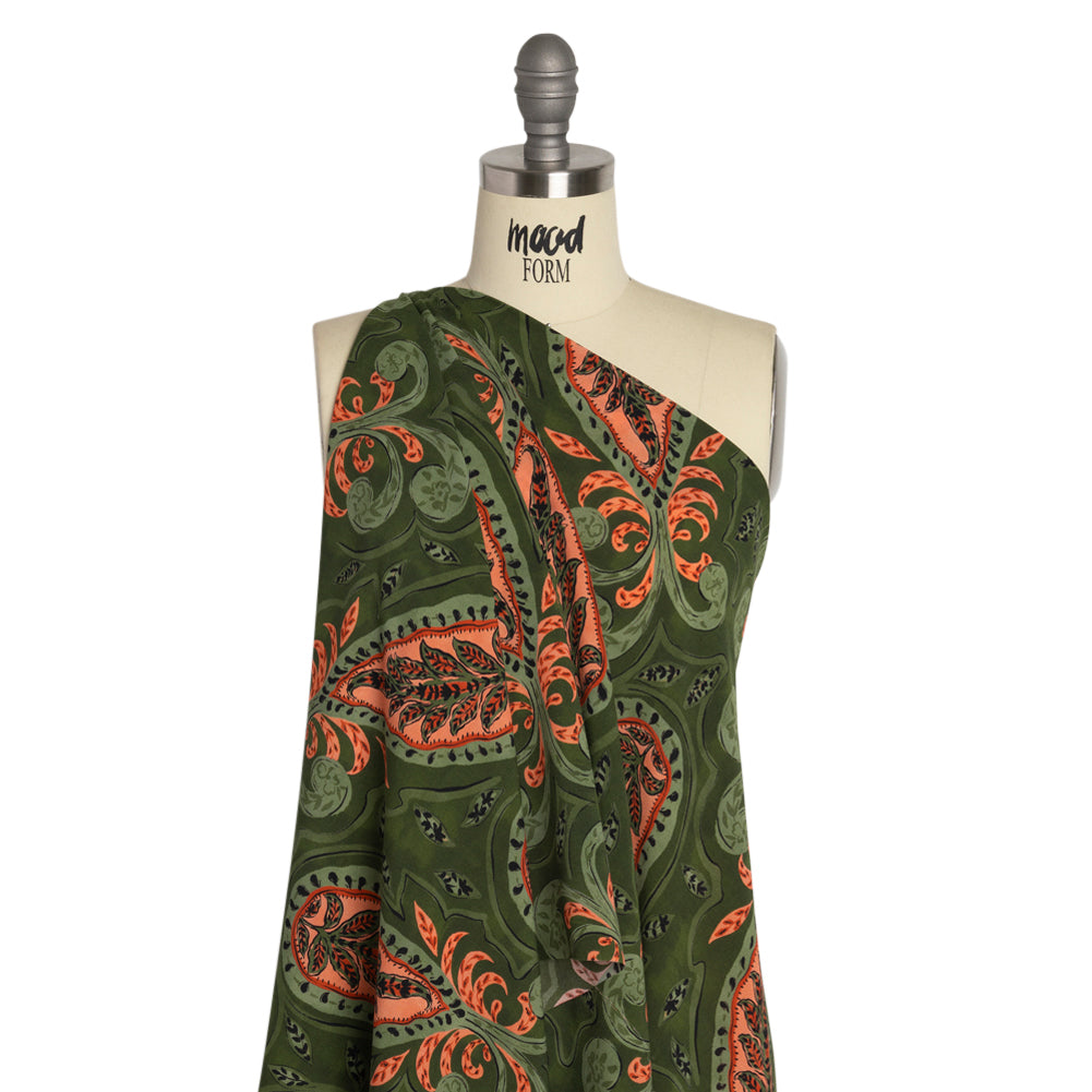 Mood Exclusive Green Bountiful Blooms Lightweight Polyester Crepe Drape