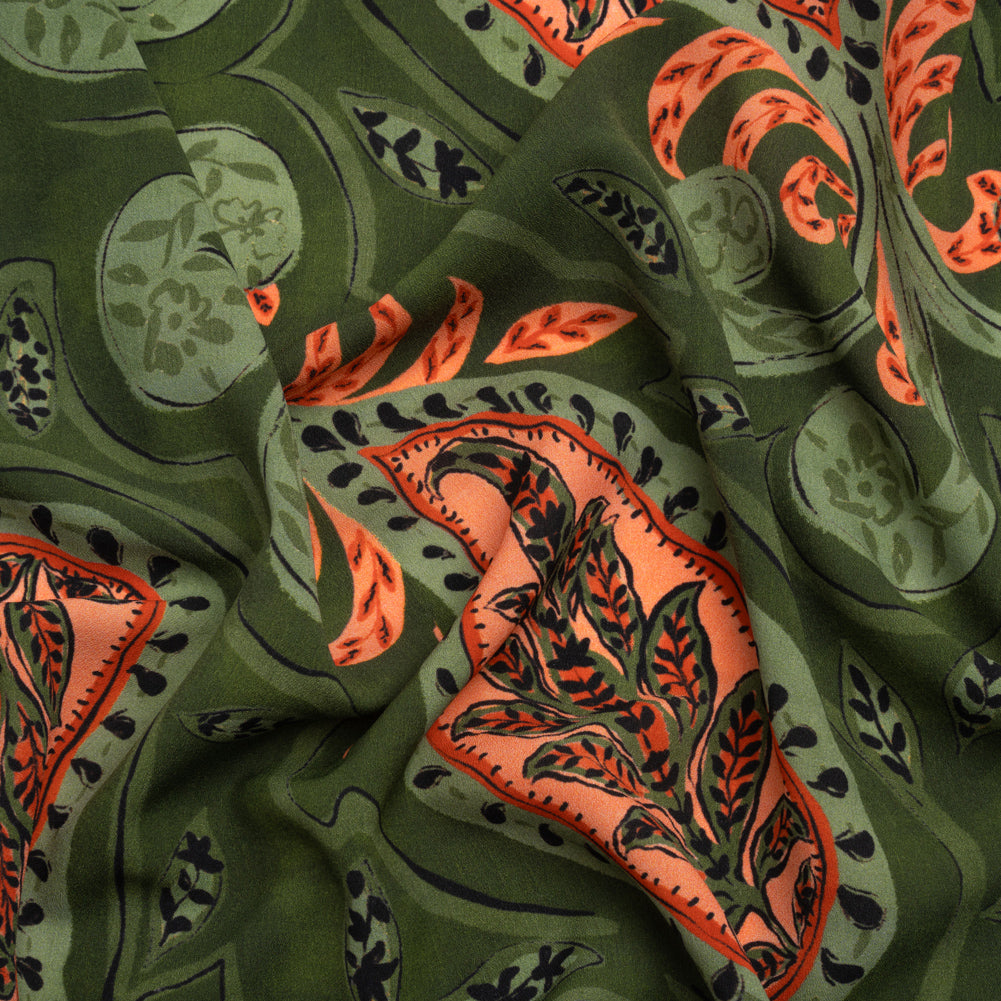 Mood Exclusive Green Bountiful Blooms Lightweight Polyester Crepe