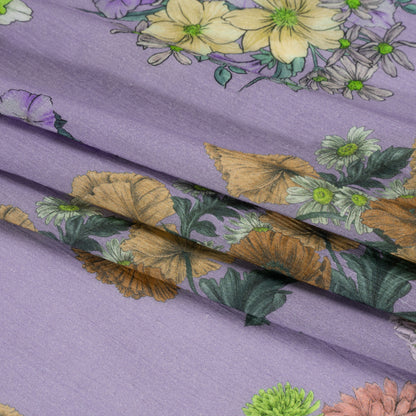 Crinkled Cotton Gauzy Woven Print - Light Purple Floral Bunches - Mood Exclusive Flower Shoppe Folded