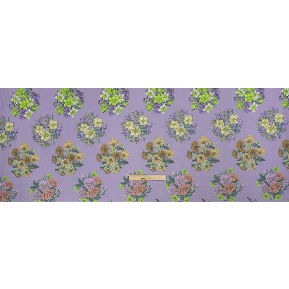 Crinkled Cotton Gauzy Woven Print - Light Purple Floral Bunches - Mood Exclusive Flower Shoppe Full