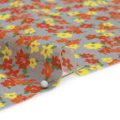 Crinkled Cotton Gauzy Woven Print - Red, Yellow and Gray Floral - Mood Exclusive Little Lillies Detail