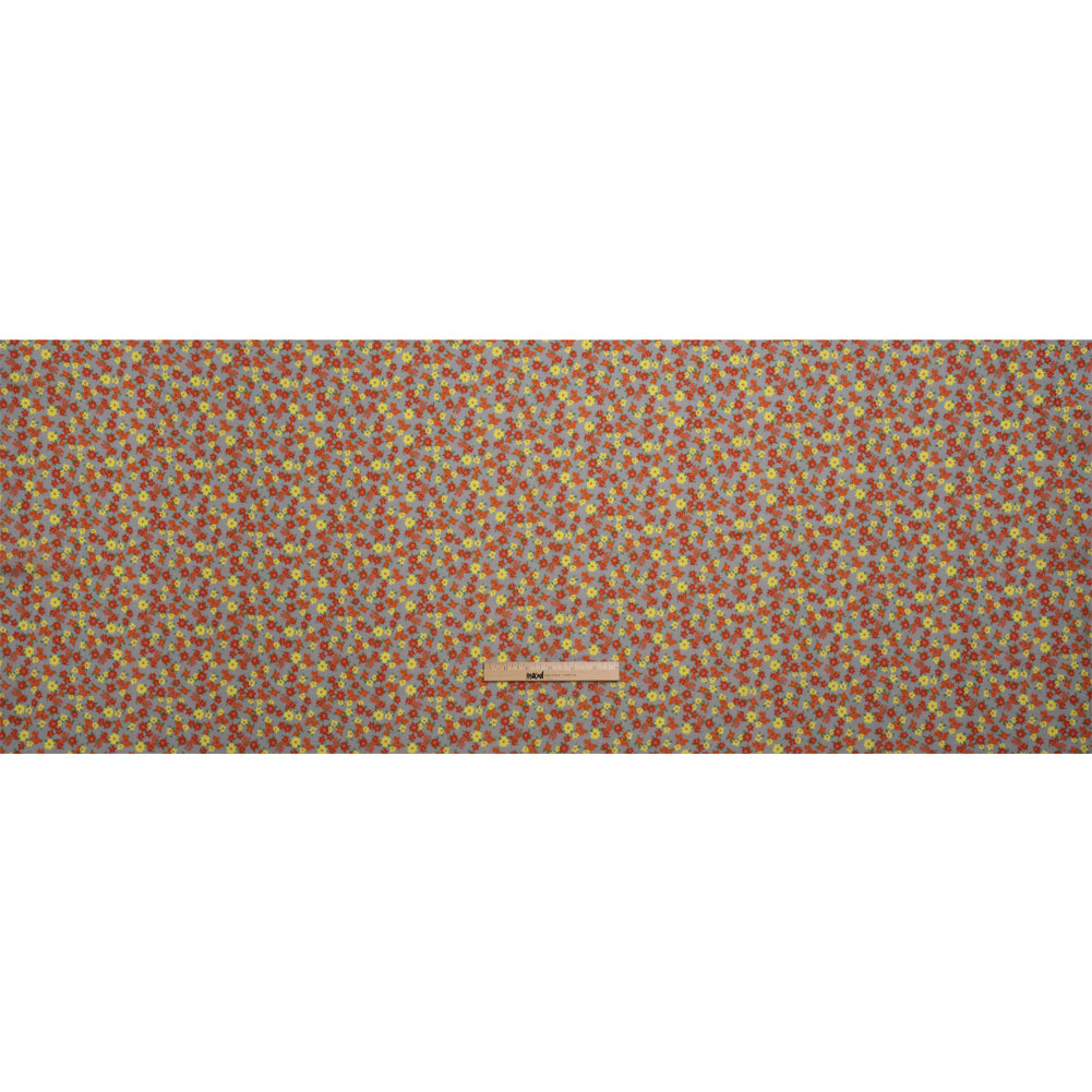 Crinkled Cotton Gauzy Woven Print - Red, Yellow and Gray Floral - Mood Exclusive Little Lillies Full