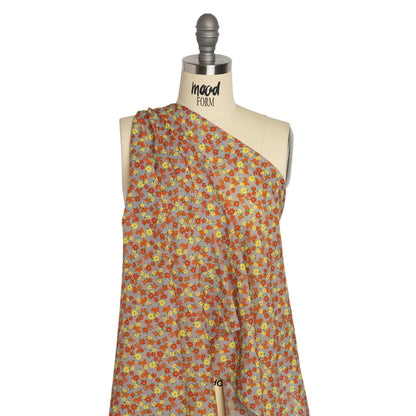 Crinkled Cotton Gauzy Woven Print - Red, Yellow and Gray Floral - Mood Exclusive Little Lillies Drape