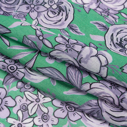 Crinkled Cotton Gauzy Woven Print - Lilac and Green Floral - Mood Exclusive Floral Farewell Folded