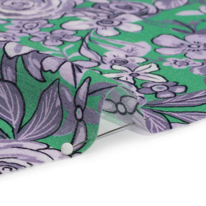 Crinkled Cotton Gauzy Woven Print - Lilac and Green Floral - Mood Exclusive Floral Farewell Detail