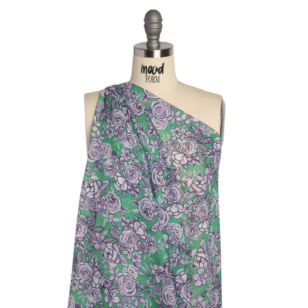 Crinkled Cotton Gauzy Woven Print - Lilac and Green Floral - Mood Exclusive Floral Farewell Drape