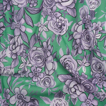 Crinkled Cotton Gauzy Woven Print - Lilac and Green Floral - Mood Exclusive Floral Farewell