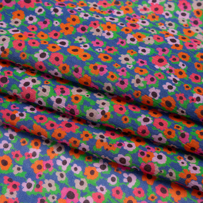 Crinkled Cotton Gauzy Woven Print - Hot Pink, Orange and Blue Floral - Mood Exclusive Bed of Begonias Folded
