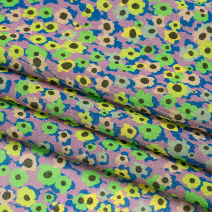 Crinkled Cotton Gauzy Woven Print - Lemon, Lime and Purple Floral - Mood Exclusive Bed of Begonias Folded
