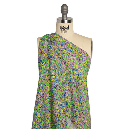 Crinkled Cotton Gauzy Woven Print - Lemon, Lime and Purple Floral - Mood Exclusive Bed of Begonias Drape