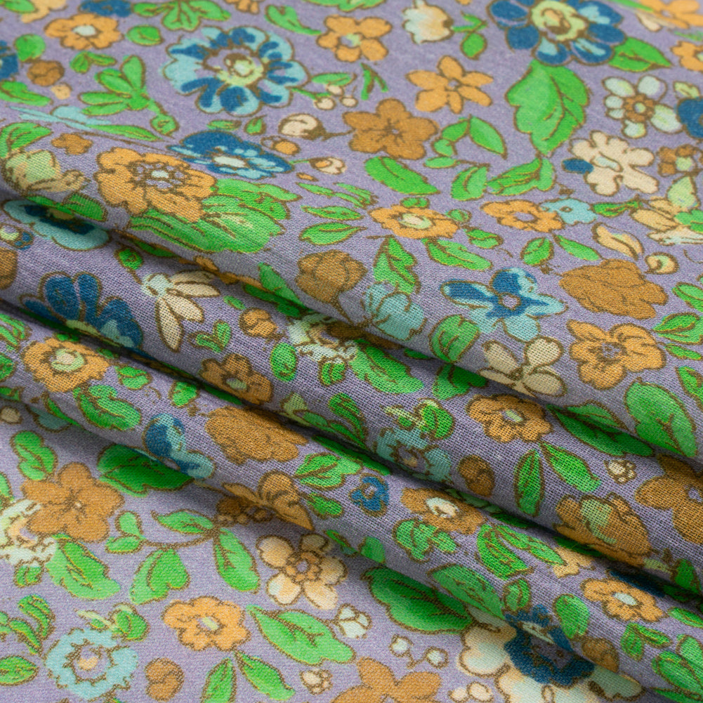 Crinkled Cotton Gauzy Woven Print - Green, Orange and Purple Floral - Mood Exclusive The Perks of Being Folded