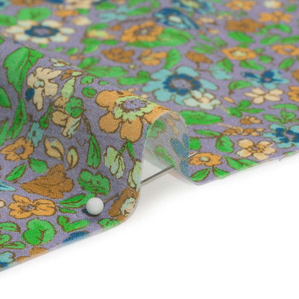 Crinkled Cotton Gauzy Woven Print - Green, Orange and Purple Floral - Mood Exclusive The Perks of Being Detail