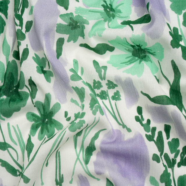 Crinkled Cotton Gauzy Woven Print - Lavender and Green Floral - Mood Exclusive Abundance Mindset