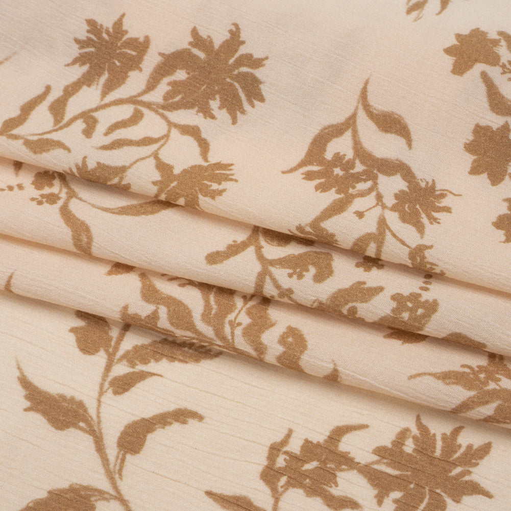 Mood Exclusive Beige Sprouting Sprigs Crinkled Gauzy Viscose Crepe Full