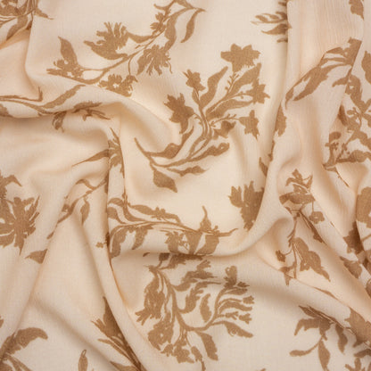 Mood Exclusive Beige Sprouting Sprigs Crinkled Gauzy Viscose Crepe