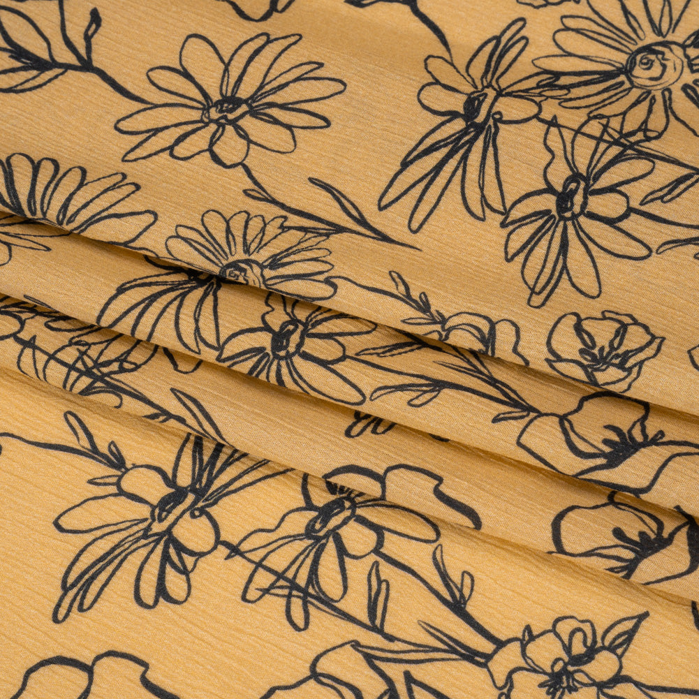 Mood Exclusive Beige Doodling Daisies Crinkled Gauzy Viscose Crepe Full
