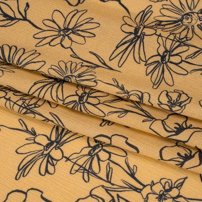 Mood Exclusive Beige Doodling Daisies Crinkled Gauzy Viscose Crepe Full