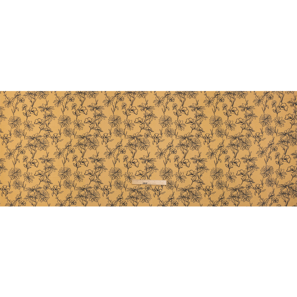 Mood Exclusive Beige Doodling Daisies Crinkled Gauzy Viscose Crepe Drape