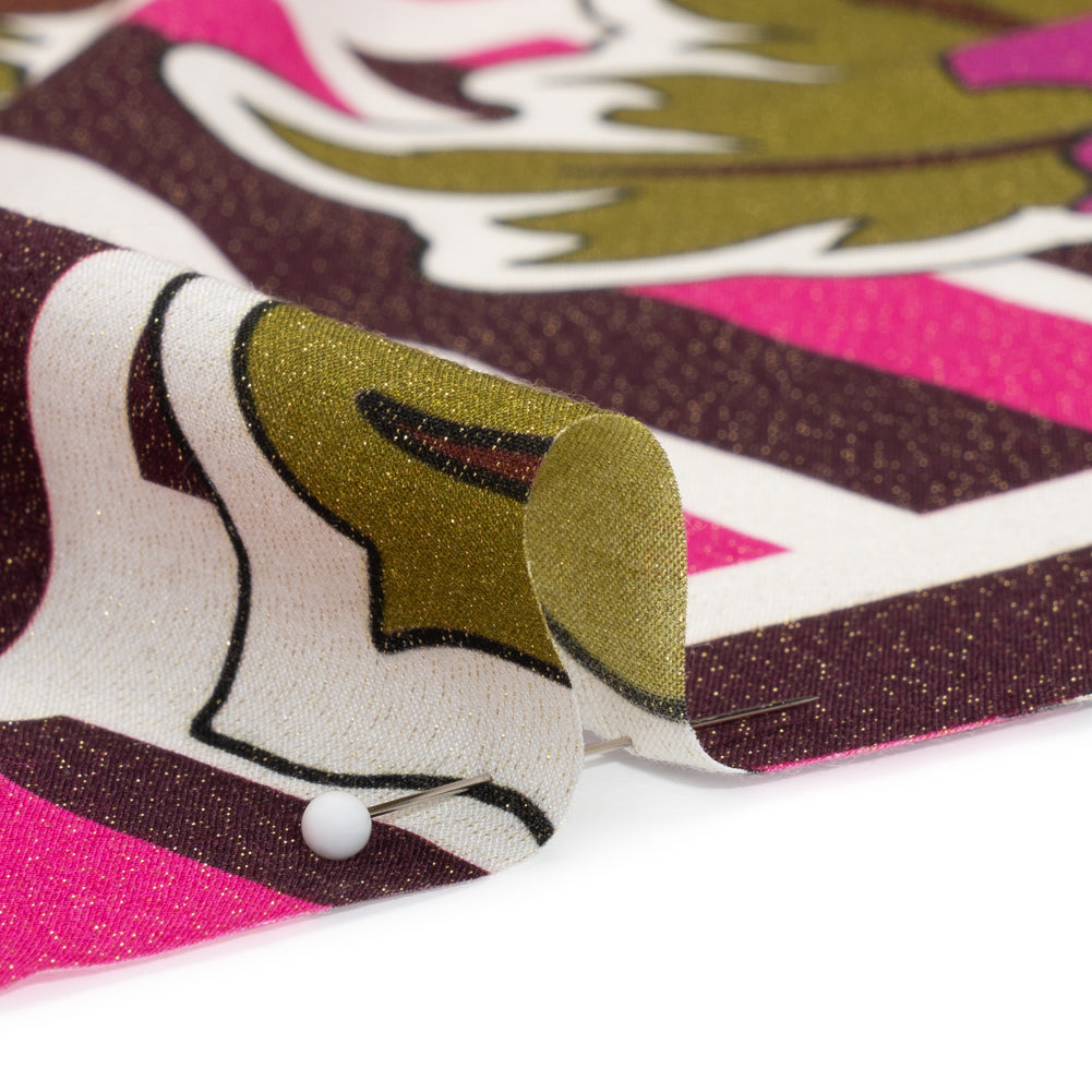 Metallic Viscose Woven Print - Pink Stripes and Florals - Mood Exclusive Countess Clarissa Detail