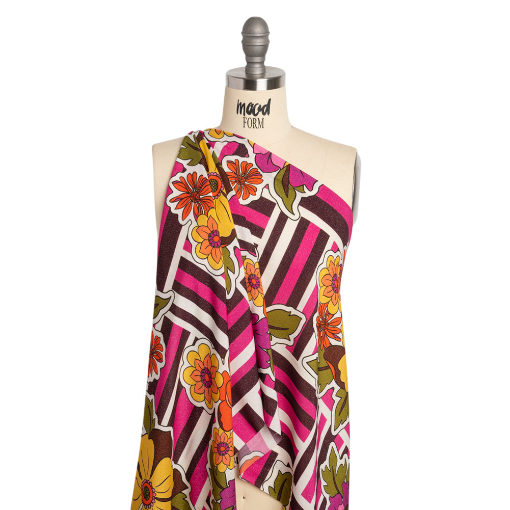 Metallic Viscose Woven Print - Pink Stripes and Florals - Mood Exclusive Countess Clarissa Drape