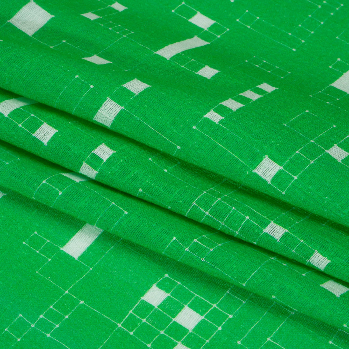 Slubbed Gauzy Cotton Woven Print - Kelly Green Geometric Squares - Mood Exclusive Blocked In Folded