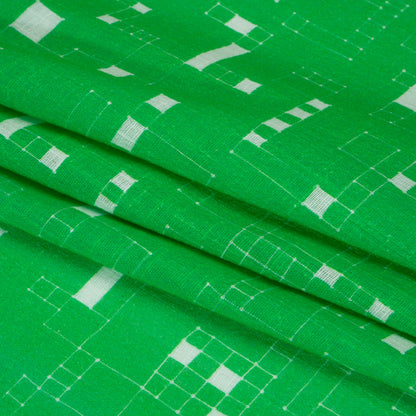 Slubbed Gauzy Cotton Woven Print - Kelly Green Geometric Squares - Mood Exclusive Blocked In Folded