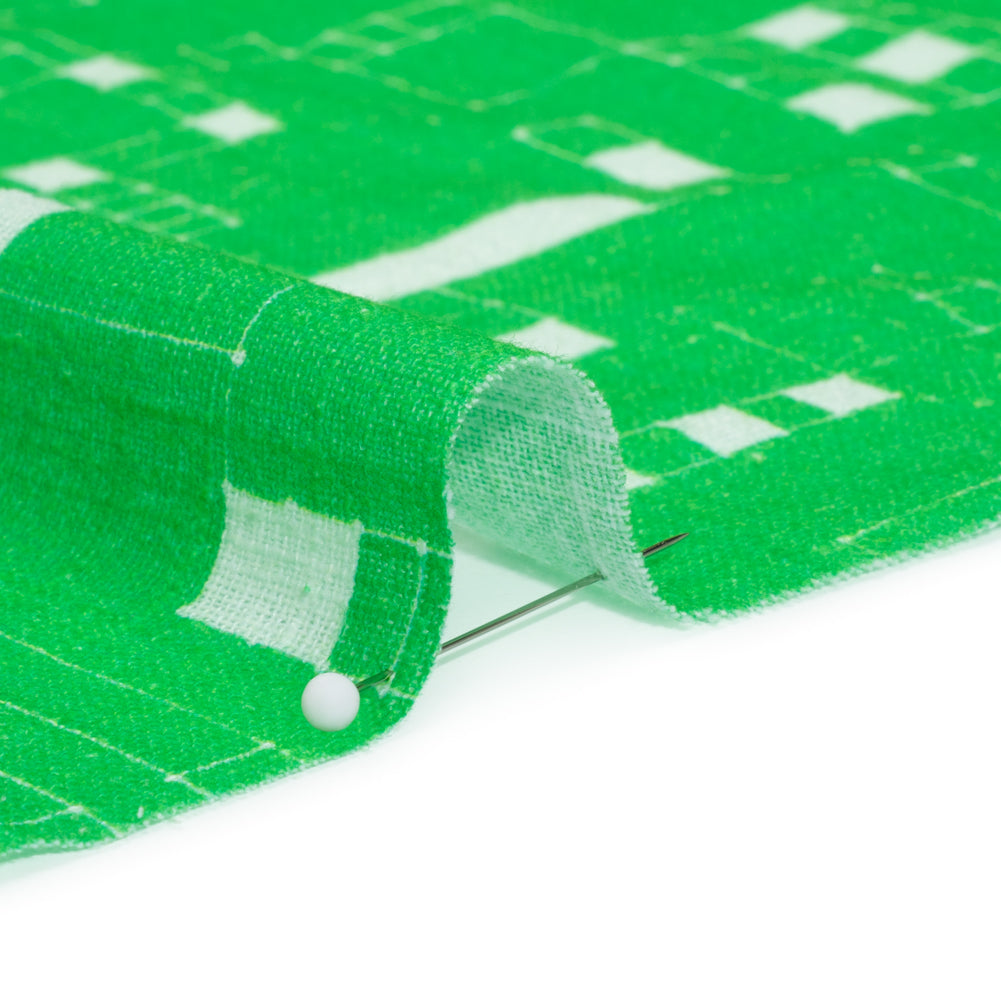 Slubbed Gauzy Cotton Woven Print - Kelly Green Geometric Squares - Mood Exclusive Blocked In Detail