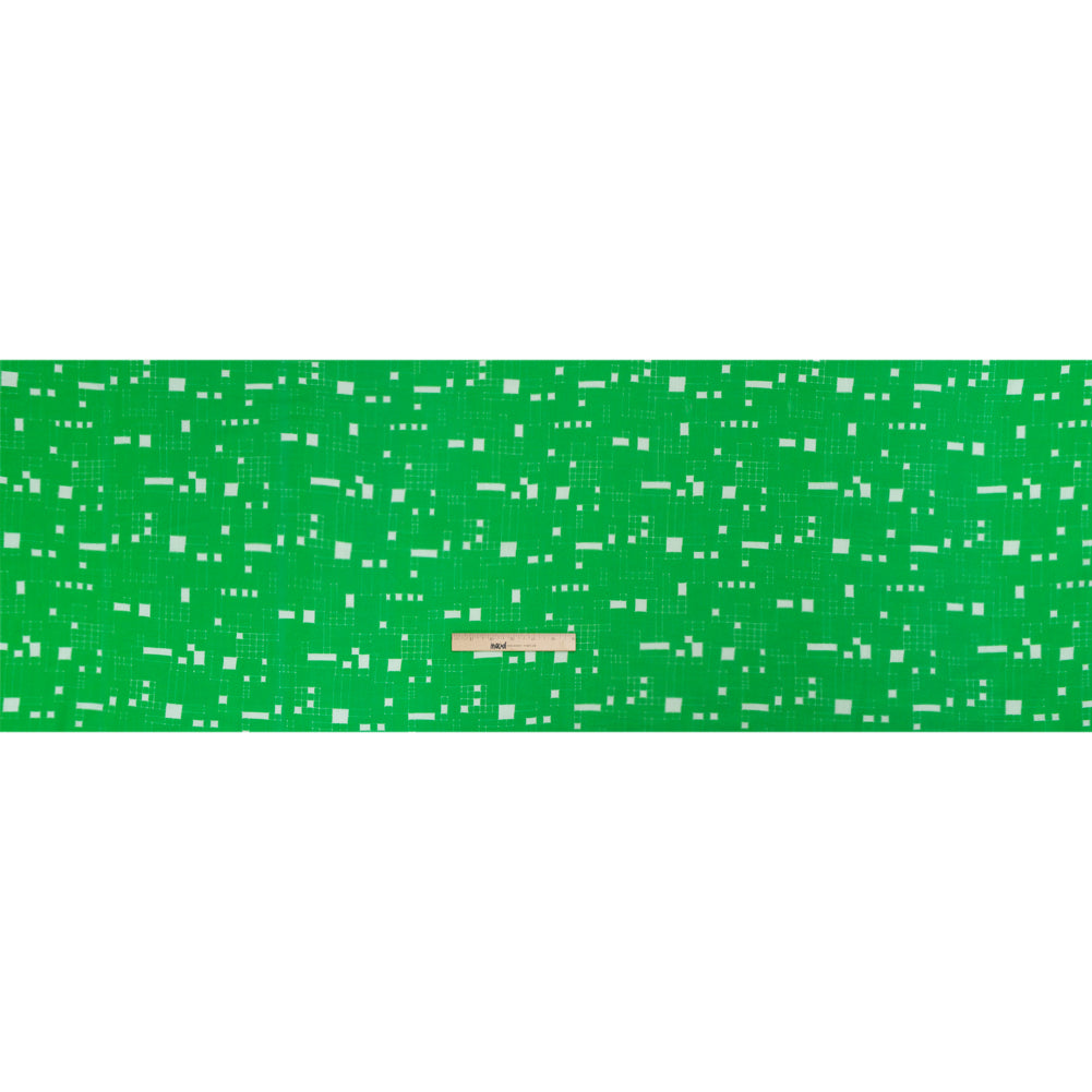 Slubbed Gauzy Cotton Woven Print - Kelly Green Geometric Squares - Mood Exclusive Blocked In Full