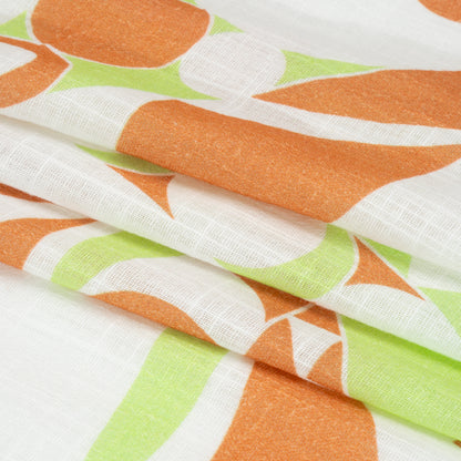Slubbed Gauzy Cotton Woven Print - Burnt Orange, Lime and White Abstract - Mood Exclusive Circus of Clouds Folded