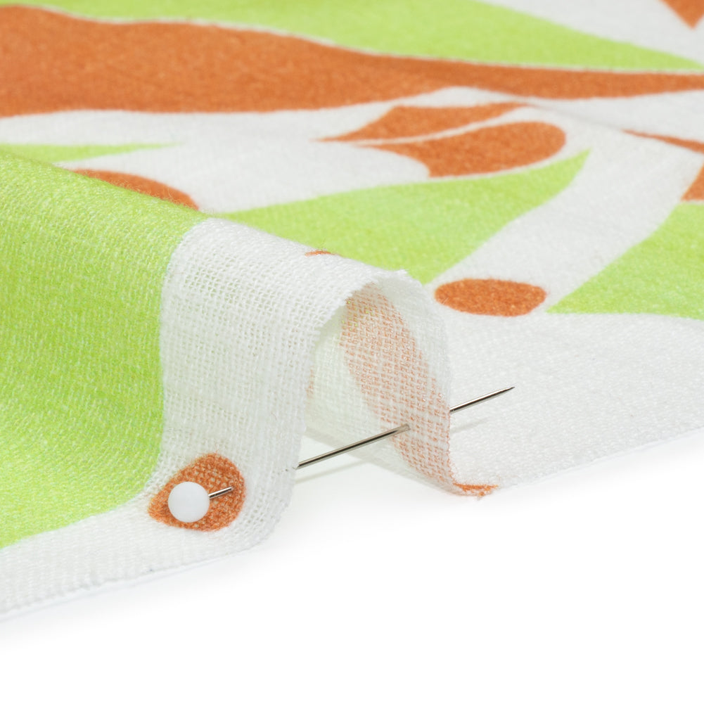Slubbed Gauzy Cotton Woven Print - Burnt Orange, Lime and White Abstract - Mood Exclusive Circus of Clouds Detail