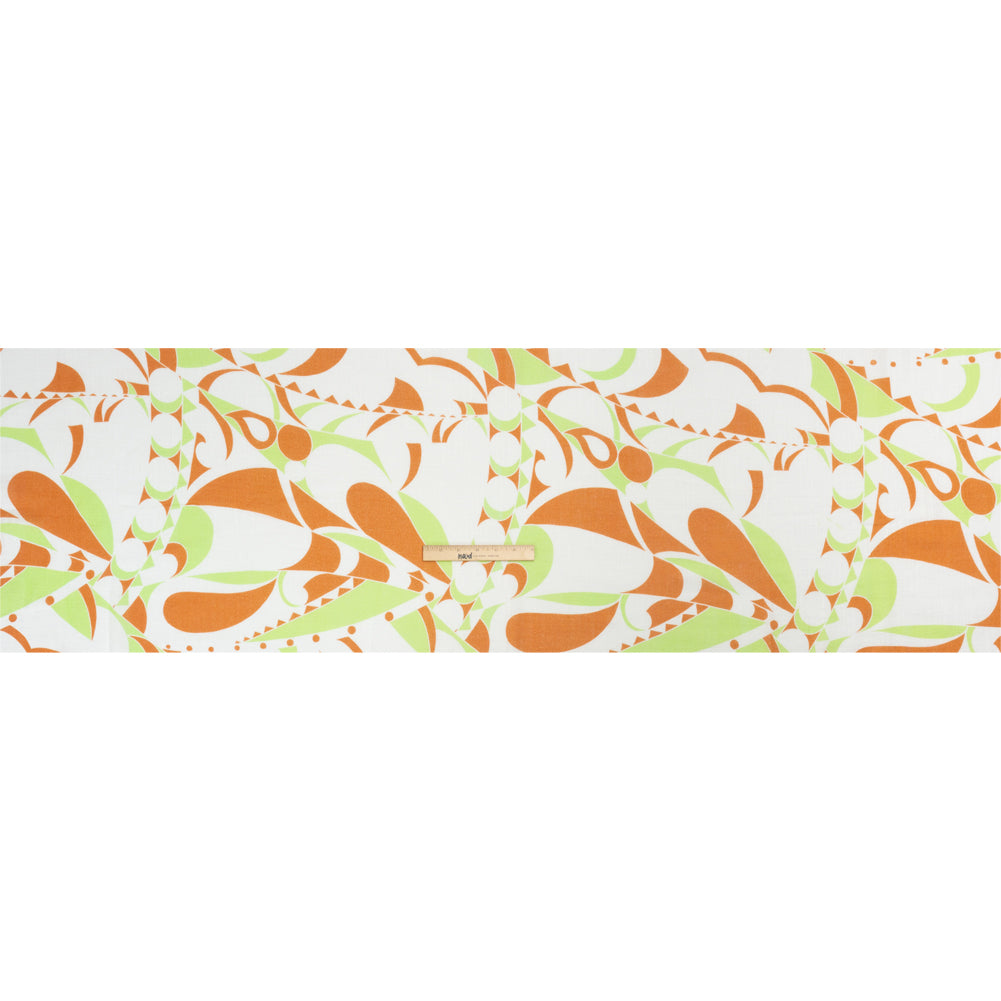 Slubbed Gauzy Cotton Woven Print - Burnt Orange, Lime and White Abstract - Mood Exclusive Circus of Clouds Full