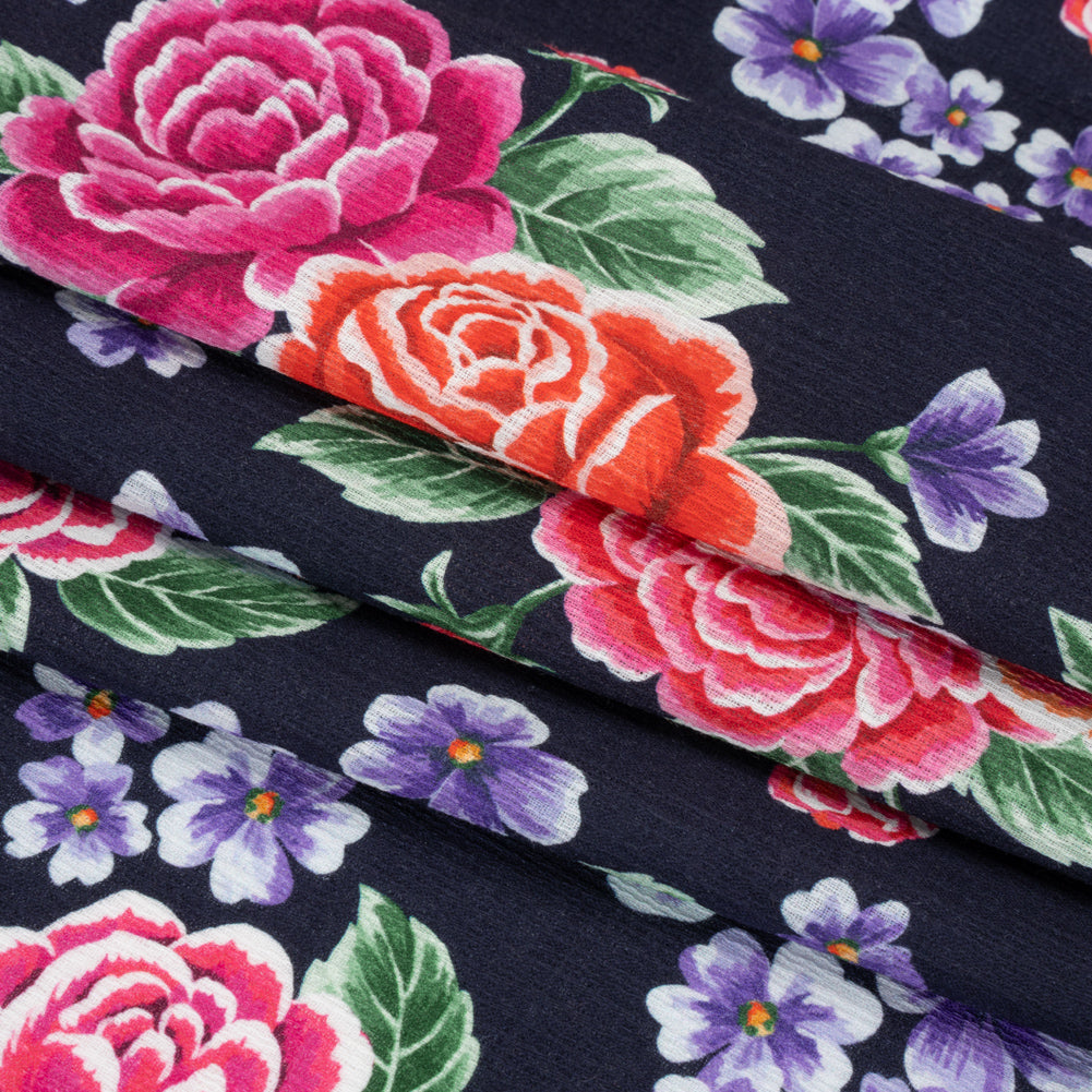 Mood Exclusive Midnight Bountiful Bushes Slubbed Gauzy Cotton Woven Folded