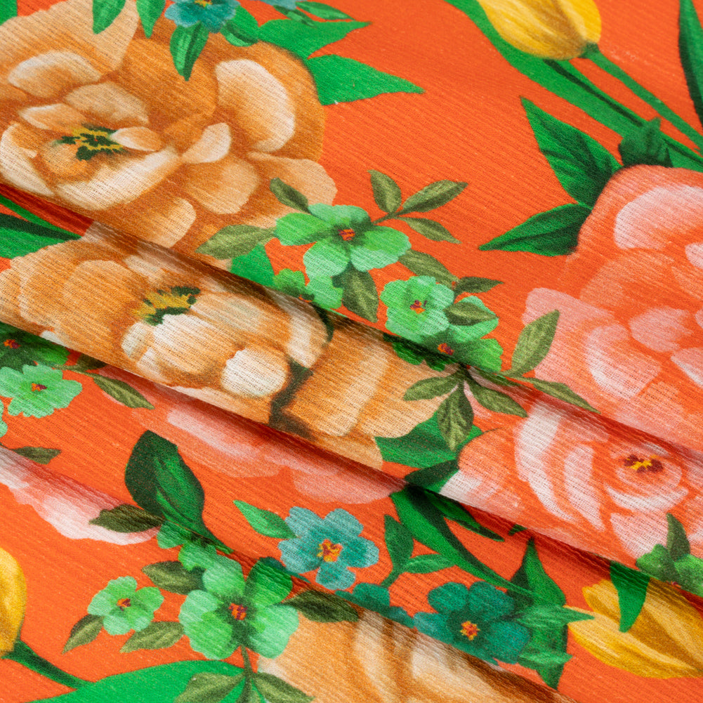 Mood Exclusive Orange Rose Dawn Slubbed Gauzy Cotton Woven Folded