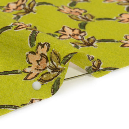 Crinkled Cotton Gauzy Woven Print - Lime Green and Pink Floral Lattice - Mood Exclusive Tulip Trellis Detail
